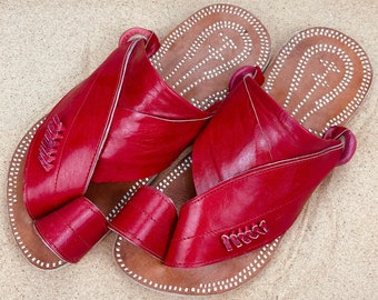 Mens Red leather sandals ~ SandCruisers ~ Handmade sandals~ Great for outdoors, beaches, pools, parks, grass, and outdoors!