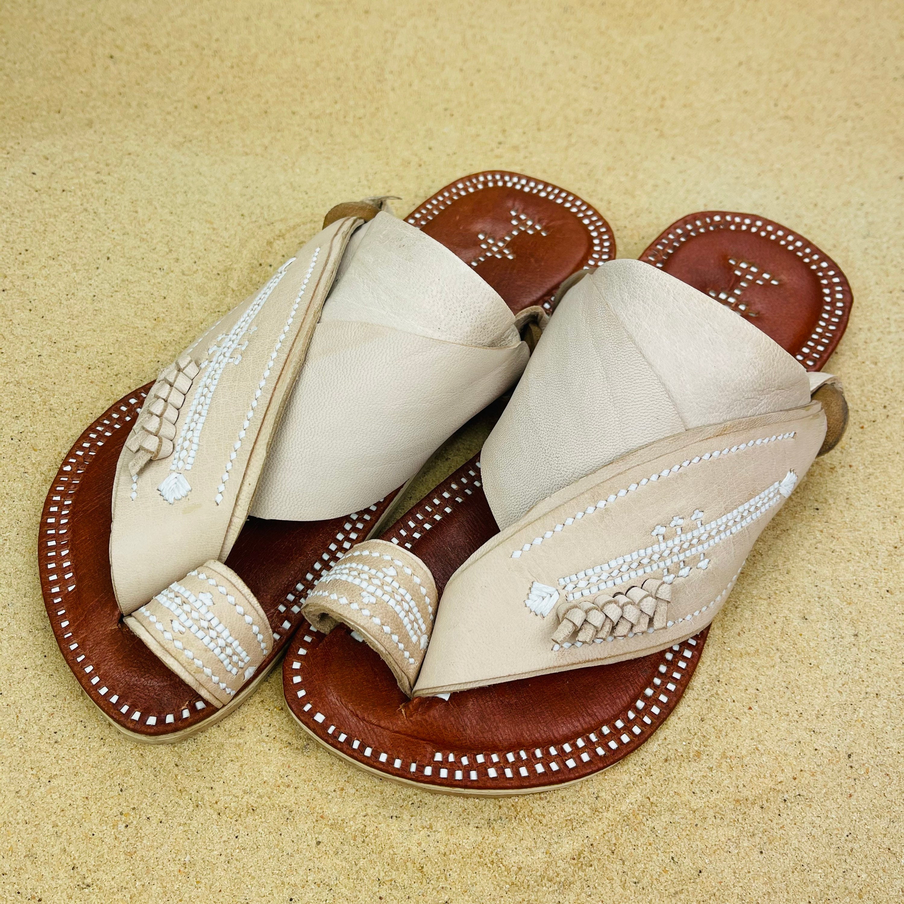 Sandalias de cuero crema para mujer Sandalias rabes
