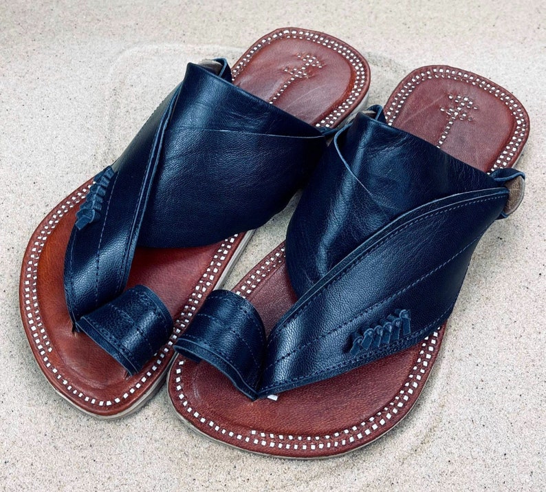 mens navy leather sandals
