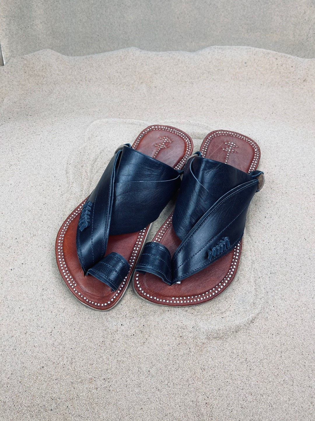 mens navy leather sandals