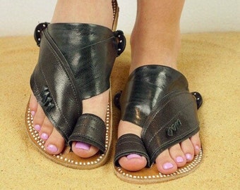 Women's black leather sandals, SandCruisers handmade Traditional Arabian sandals perfect for outdoors, pools, beaches, lakes, Earthing