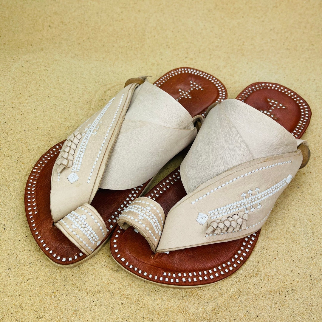 Womens Cream Leather Sandals Sandcruisers Handmade Traditional Arabian