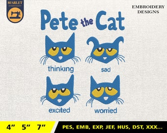 Funny Animal Embroidery Designs, Pete The Cat Embroidery Designs, Cute Animal Embroidery, Funny Embroidery Designs, Instant Download