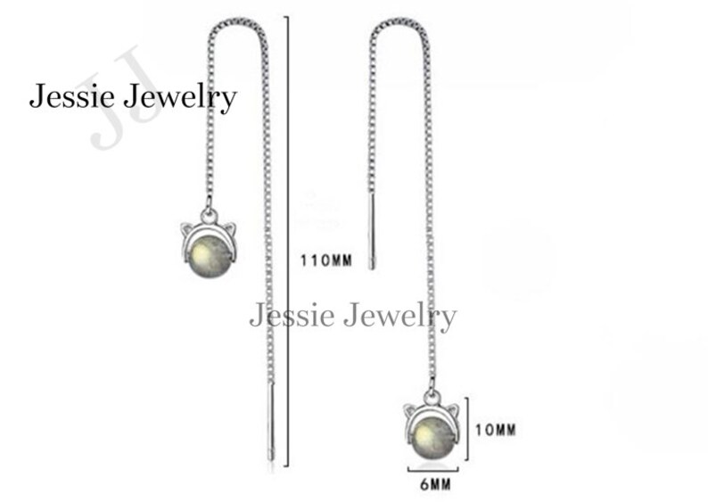Cat Long Dangle Earring Gifts for Women Moonstone Crystal Sterling Silver 925 Push Back Crystal Silver Jewelry Gemstone