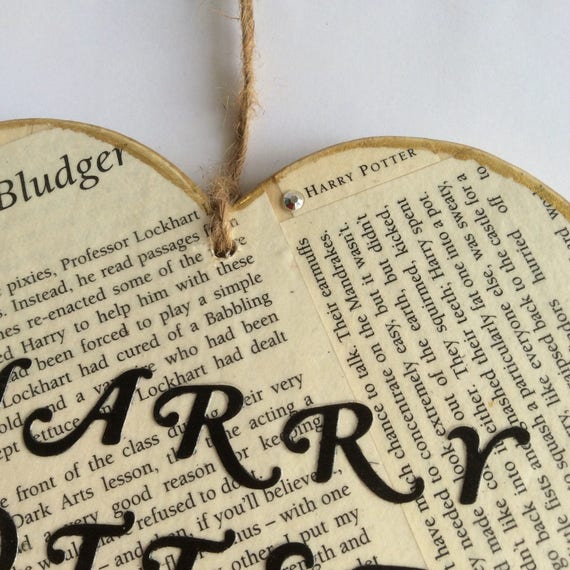 Harry Potter Hanging Decor Harry Potter Bedroom Decor Upcycled Book Pages Wooden Heart Decor Hanging Heart Embellished Decoration