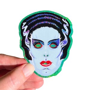 Fairydust Sparkle vinyle autocollant masque d'Halloween Bride of Frankenstein, imperméable
