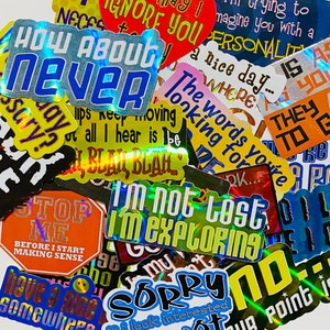 Vintage Sassy Sarcastic Sayings Holographic Vending Machine Stickers from Early 2000s