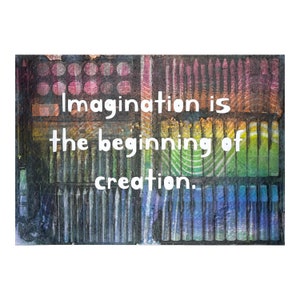 Verbeelding is het begin van creativiteit Art Print, Rainbow Vintage Art Supplies Set, 5x7 inch
