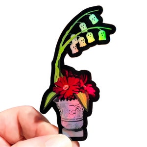 Autocollants holographiques en vinyle pour plantes Boo Bells, Halloween, fantôme, fleur, tête de mort