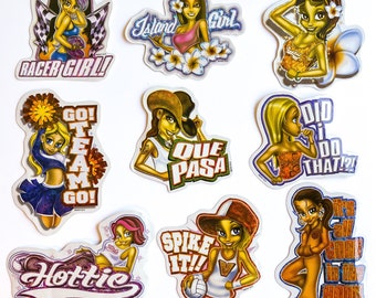 Vintage Girly Hot Shots Vending Machine Stickers from Early 2000s