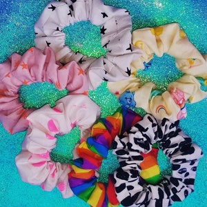 Rainbow, Care Bear, Stars, Geometric Pattern Scrunchies