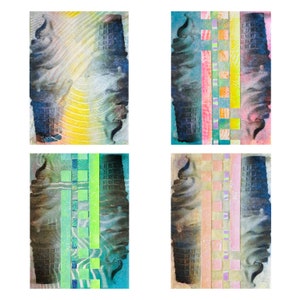 Mixed Media Soft Serve Ice Cream Cone Print, Woven Paper, Multicolor, Pop Art, Andy Warhol, Iridescent