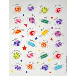 Vintage Hallmark Praise and Affirmation - Feuille d'autocollants arc-en-ciel, Bonbons durs, Nourriture, Dessert, Bonbons