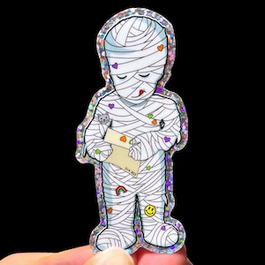 Holographic Sparkle Sticker Mummy Vinyl Stickers, Rainbow, Halloween