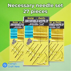 Necessary Craft Needles Household Repair Needle and Assorted Beading Full Set 27 pieces for Embroidery, Sewing Needle Point, Hand Needle