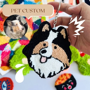 Custom pet portrait keychain by punch needle embroidery, dog keyring, cat keyring, pet gifts, best friend gifts