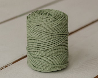 Sage Cotton Cord 3mm / 0.11" and 4mm / .15" for Macrame Projects * Includes Two Small Spools of 1 kg