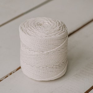 Off-white Macrame cord 4mm / .15&quot; * Natural cotton rope for Macrame Projects * 3 strands, twisted