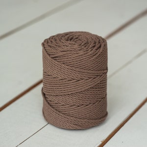 Taupe Cotton Cord 4mm / 0.15&quot; for Macrame Projects *  3 strands, twisted
