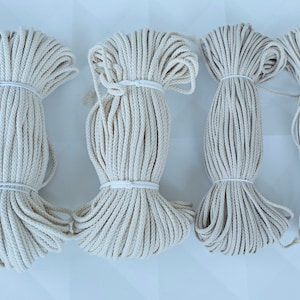 Macrame cord 3mm, 4mm, 5mm, 6mm. About 50m / 164ft. macrame cotton cord. Braided cotton rope, natural cotton twine