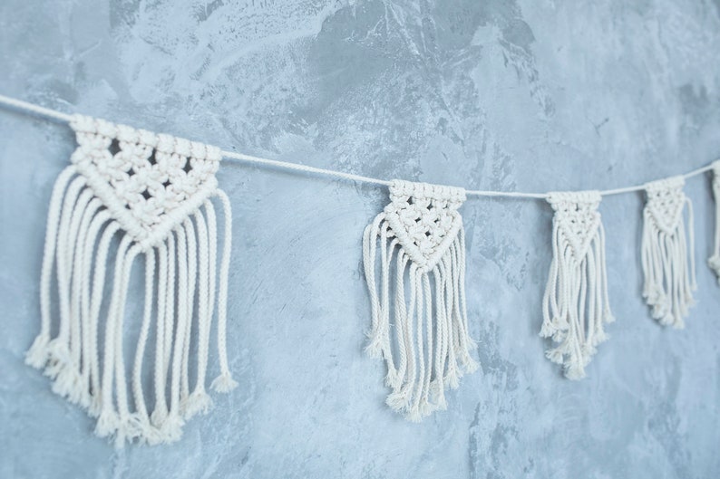 Macrame Garland Macrame Wall Hanging Macrame Wall Decor Hygge Home Garland Macrame Bunting Macramé Garland Macrame Flag Off-white