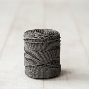 Dark Grey Cotton Cord 4mm / 0.15&quot; for Macrame Projects *  3 strands, twisted