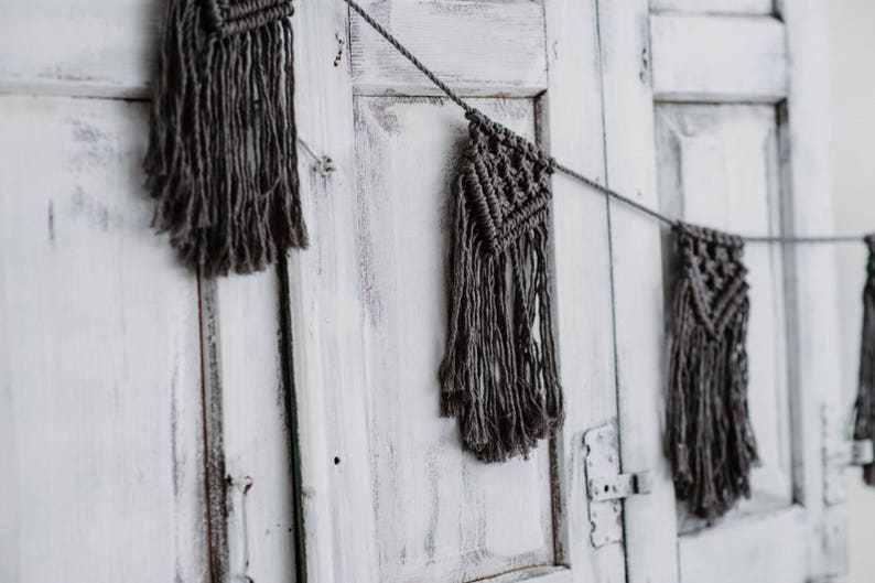 Macrame Garland Macrame Wall Hanging Macrame Wall Decor Hygge Home Garland Macrame Bunting Macramé Garland Macrame Flag Dark grey