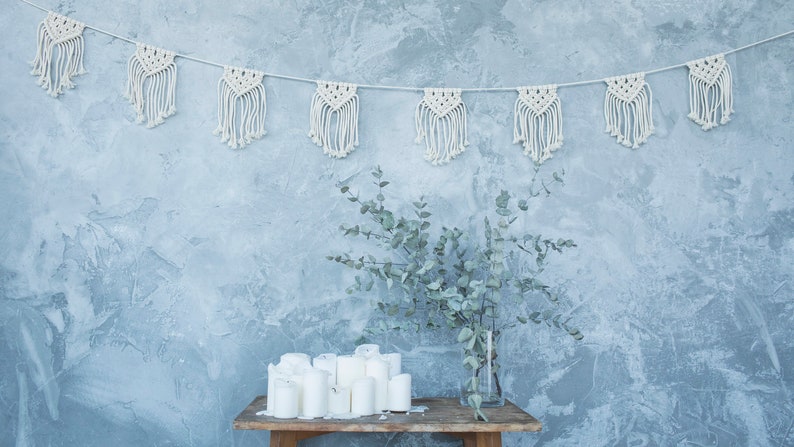 Macrame Garland Macrame Wall Hanging Macrame Wall Decor Hygge Home Garland Macrame Bunting Macramé Garland Macrame Flag image 4