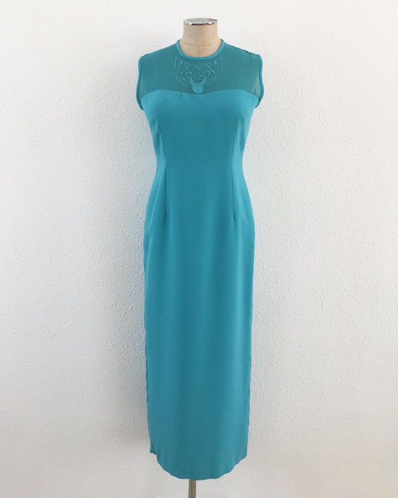 Vintage 1970s turquoise maxi dress, Turquoise dres