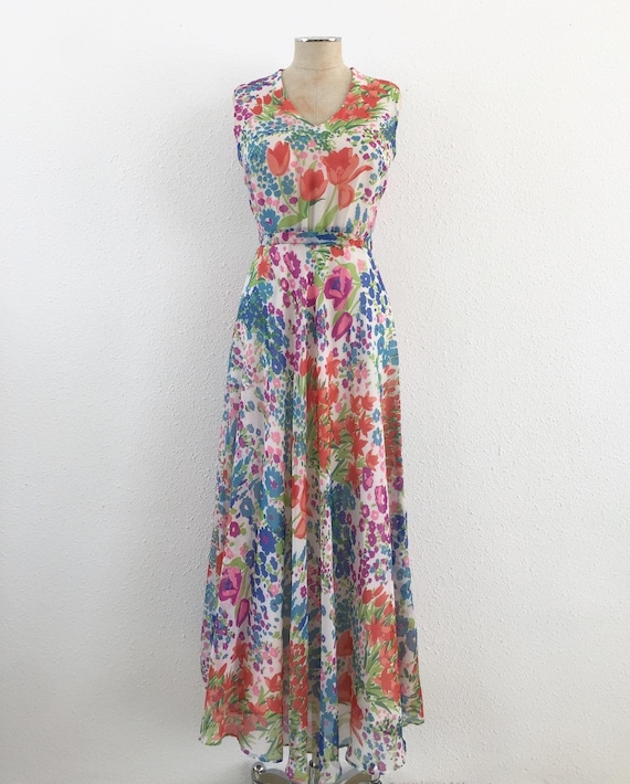 Vintage 1970s floral maxi dress, Vintage wedding d