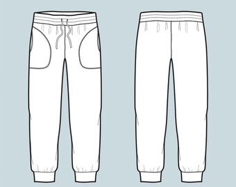 Jogger pants vector fashion flat sketch Adobe Illustrator | Etsy
