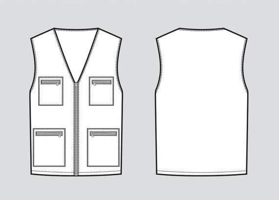 Work vest vector fashion flat sketch Adobe Illustrator | Etsy