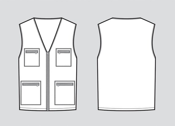 Work vest vector fashion flat sketch Adobe Illustrator | Etsy