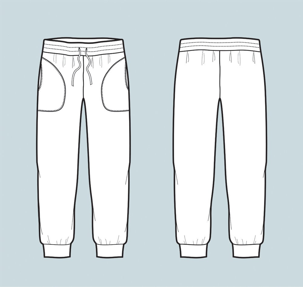 Jogger breeches vector fashion flat sketch Adobe Illustrator | Etsy