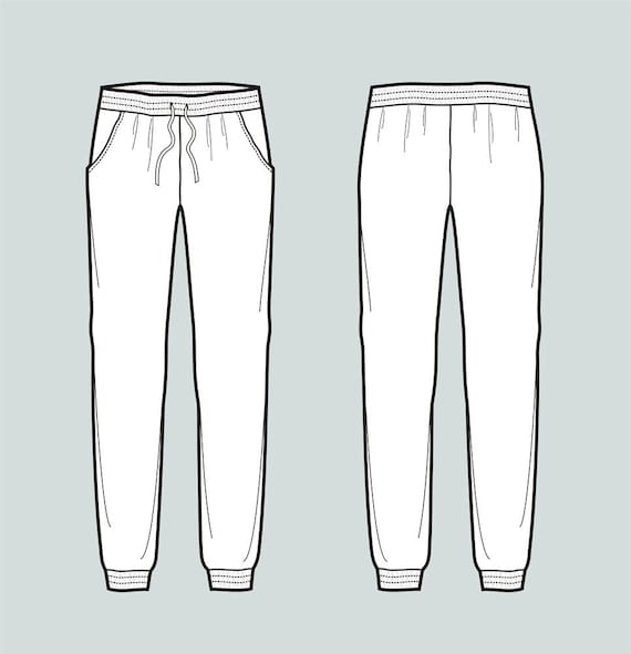 Jogger pants vector fashion flat sketch Adobe Illustrator | Etsy