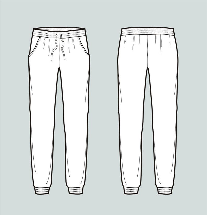 Jogger pants vector fashion flat sketch Adobe Illustrator | Etsy
