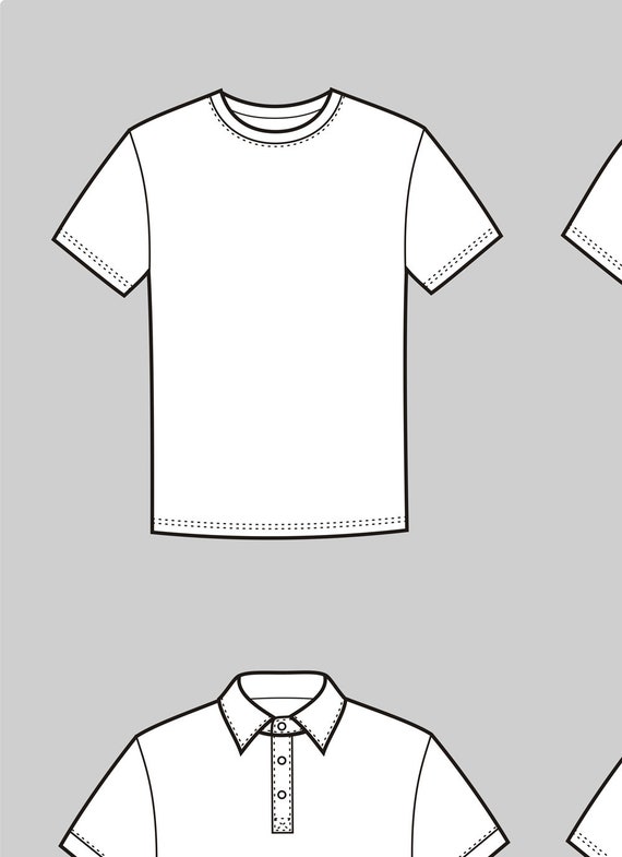 T Shirt Vector Fashion Flat Sketch Adobe Illustrator Design Technical Outline Flat Drawing Digital Clip Art Eps Ai Jpg Png File