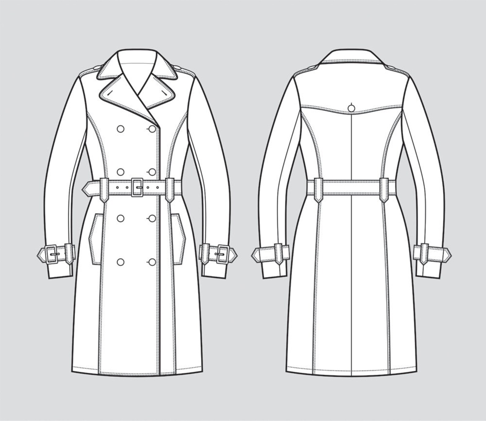 Trench coat vector fashion flat sketch Adobe Illustrator Etsy