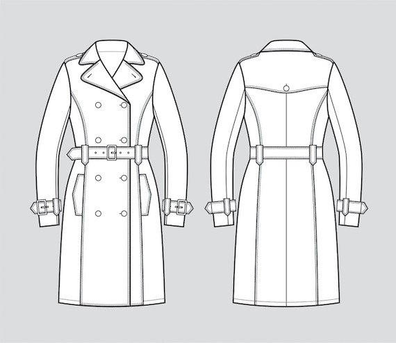 Trench coat vector fashion flat sketch Adobe Illustrator | Etsy