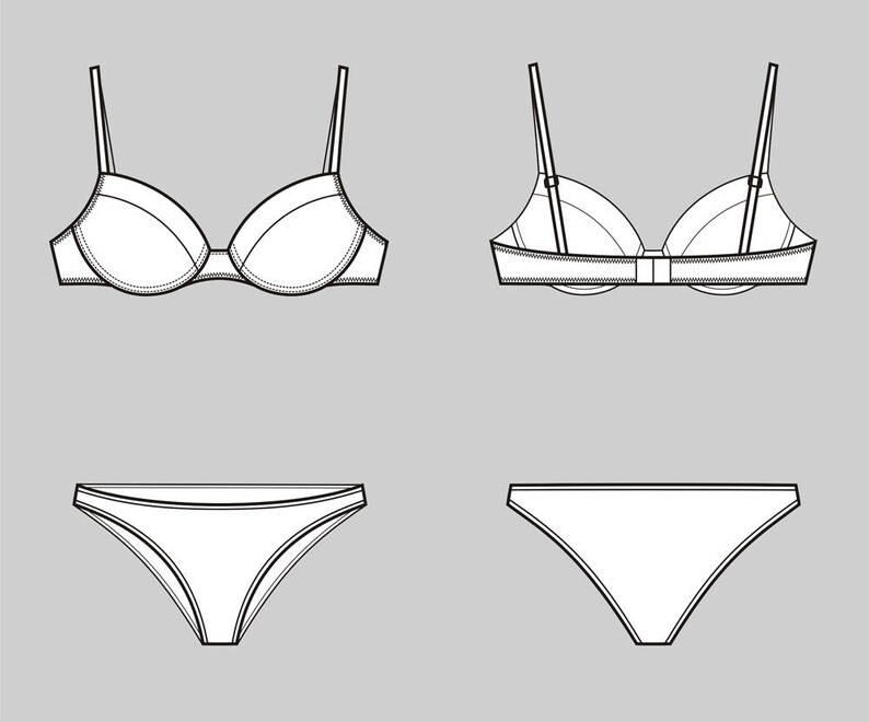 Bra and underwear vector fashion flat sketchAdobe Illustrator Etsy