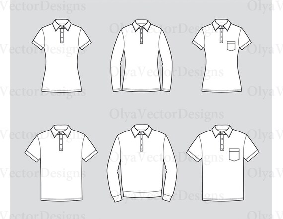 Polo T Shirt Vector Fashion Flat Sketch Adobe Illustrator Etsy