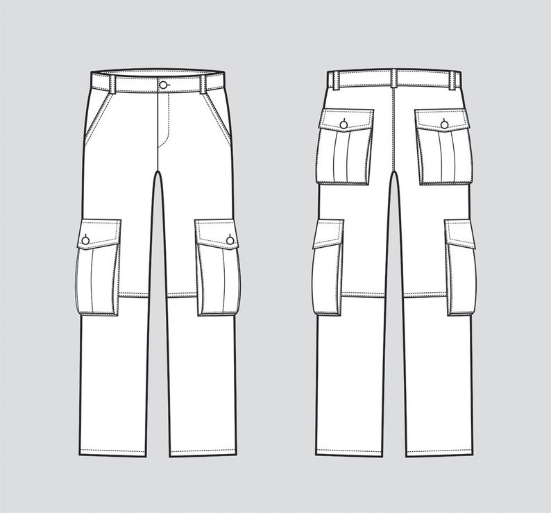 Pants vector fashion flat sketch Adobe Illustrator design Etsy