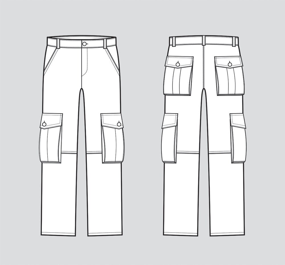 Pants vector fashion flat sketch Adobe Illustrator design | Etsy
