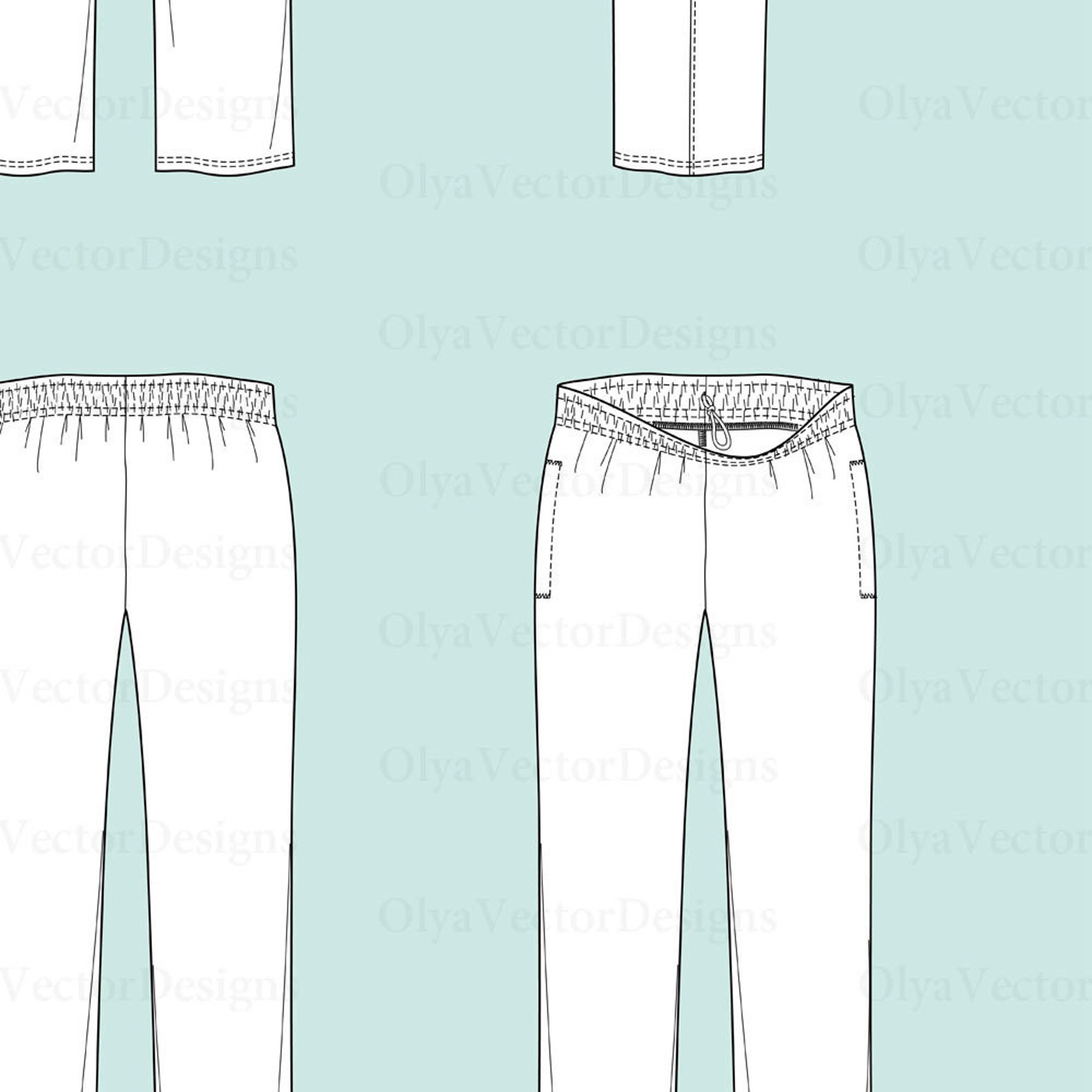 Fleece pants vector fashion flat sketch Adobe Illustrator | Etsy