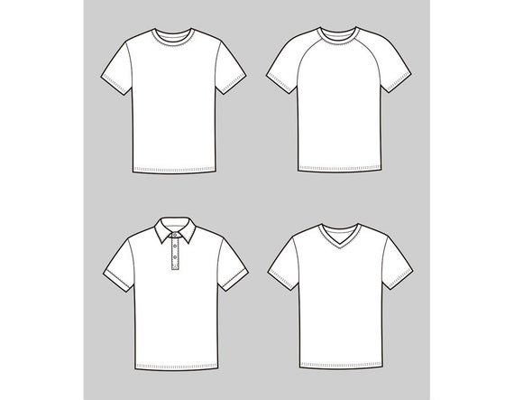 T Shirt Vector Fashion Flat Sketch Adobe Illustrator Design Technical Outline Flat Drawing Digital Clip Art Eps Ai Jpg Png File