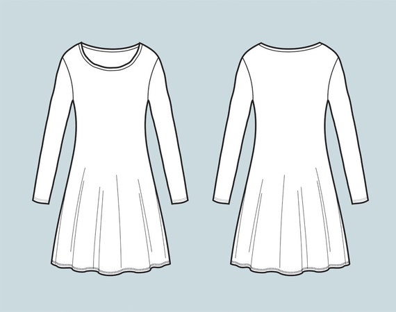 Dress vector fashion flat sketch Adobe Illustrator design | Etsy