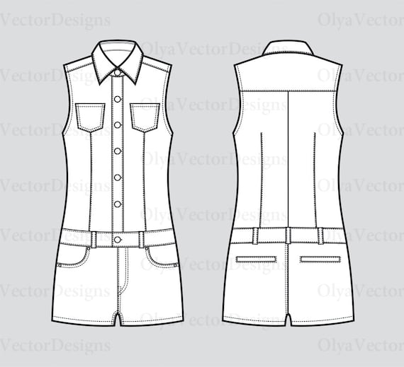 Women's coveralls jean shorts vector fashion flat sketch, Adobe Illustrator design, technical outline, flat drawing, digital, eps,ai,jpg,png Women's coveralls jean shorts vector fashion flat sketch, Adobe Illustrator design, technical outline, flat drawing, digital, eps,ai,jpg,png