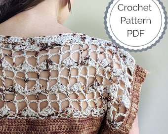 Summer Lace Back Tee Crochet PATTERN PDF | Fandeco Tee Summer Top | Lace Crochet Tee Pattern | Crochet Tunic Pattern | Lace Tee for Summer