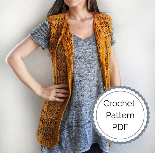 Lace Boho Crochet Vest PDF PATTERN | size inclusive | spring crochet vest pattern | crochet coverup | summer lace festival crochet vest