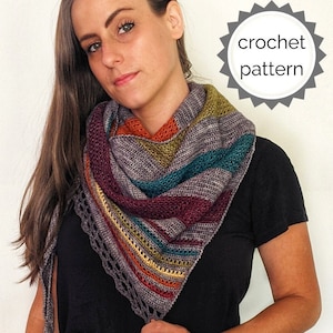 Rainbow Crochet Shawl PDF PATTERN | Graynbow Shawl | striped triangle shawl | asymmetrical triangle shawl |
